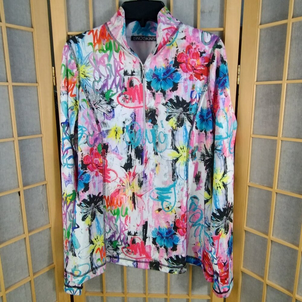 SNO SKINS Abstract Floral 1/4 Zip Pullover Size S